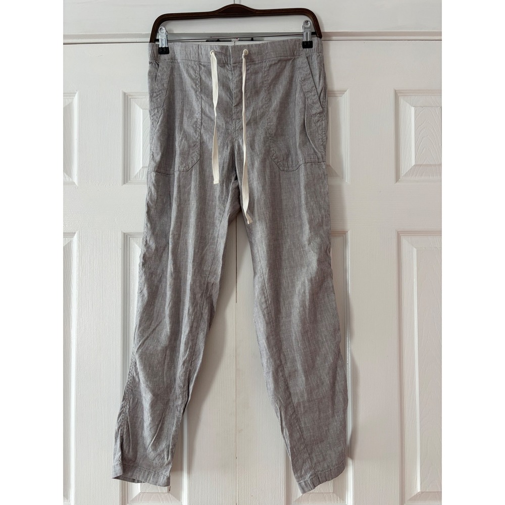 Lou & Grey Linen Blend Jogger Pants Gray White Check Drawstring Small